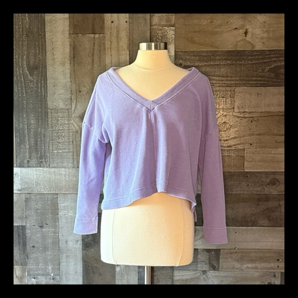 Anthropologie Pilcro purple waffle knit oversized cropped sweater XSmall boho